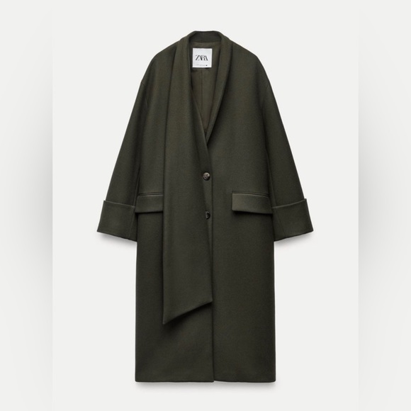 ZARA KHAKI MANTECO WOOL SCARF COATZW COLLECTION - Picture 6 of 14